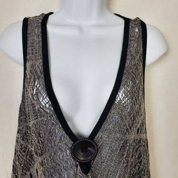 Lily Black Sheer Knit Vest Medium Button Front - Picture 2 of 4